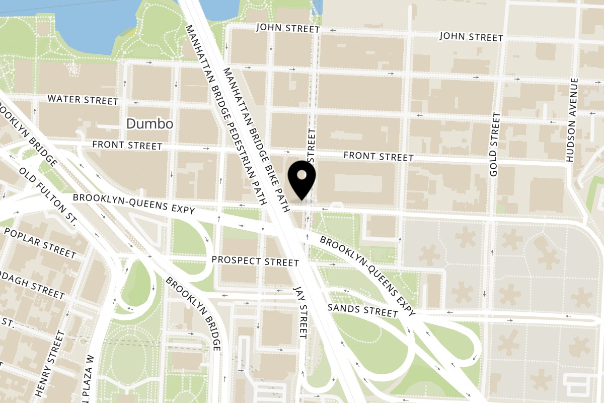 Map showing the location of Wholesome Farms Market on 108 Jay St in Brooklyn