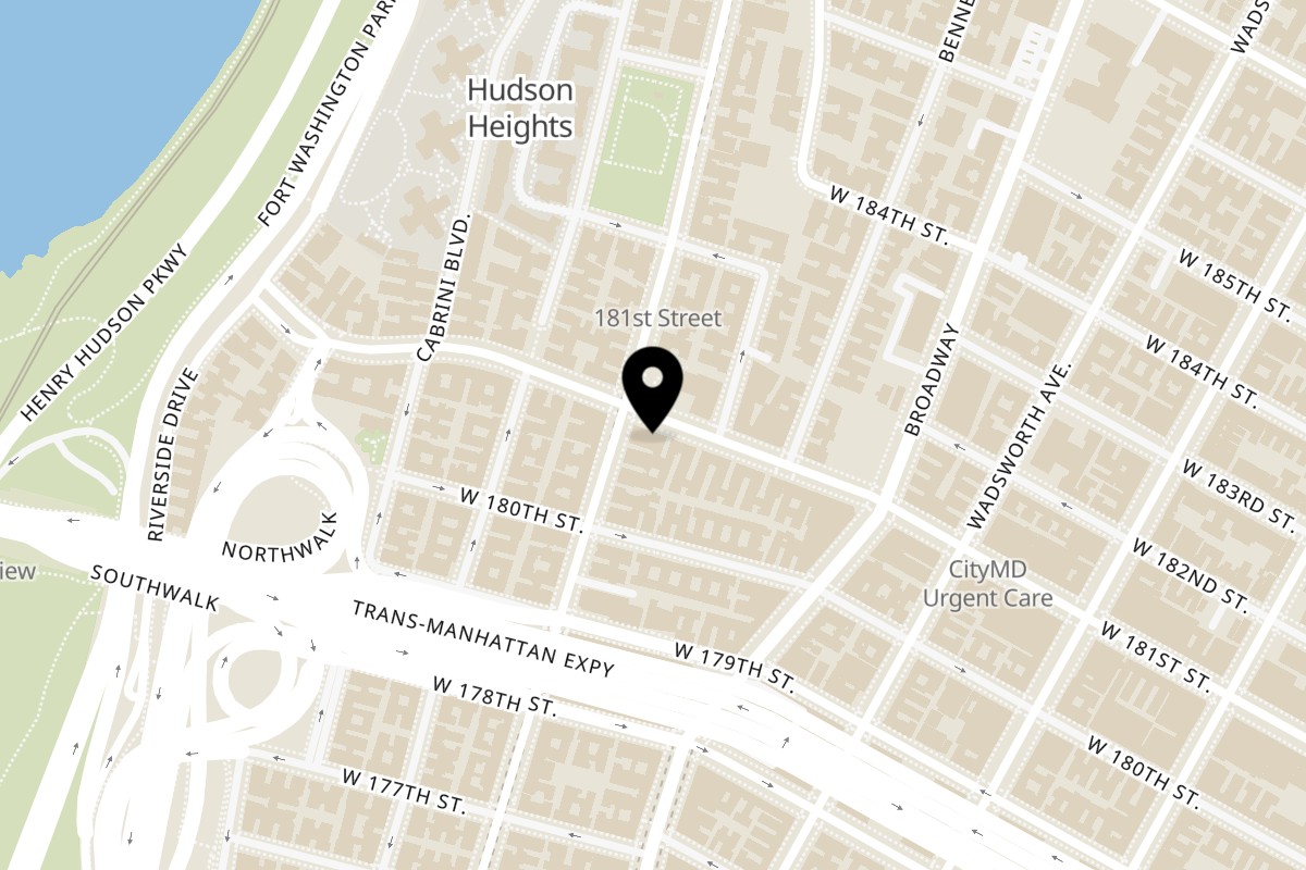 Map showing the location of Wholesome Farms Market Washington Heights on 758 W 181st St in New York